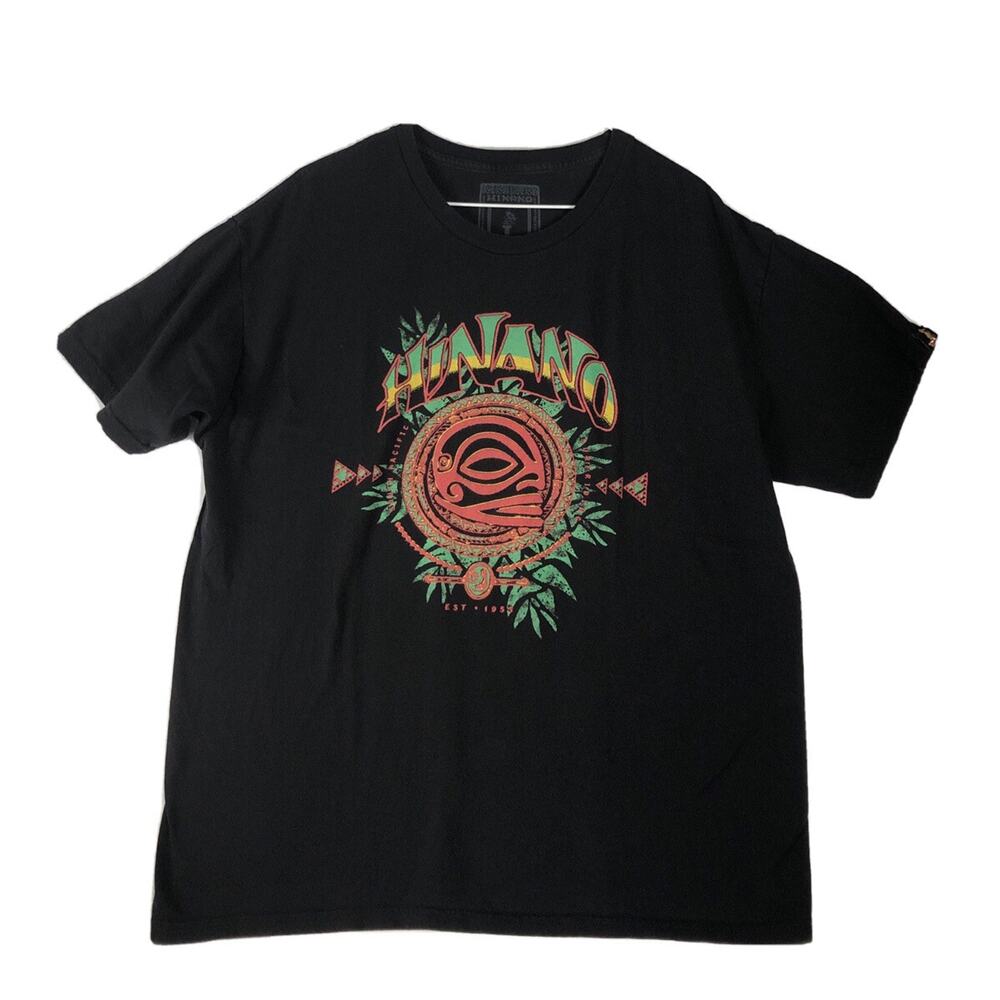 Hinano Tahiti Tshirt Men’s Hawaiian Surfriding Tee Black Graphic shirt Sz-Large